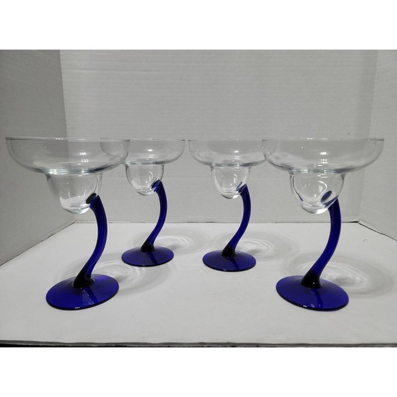 Libbey Other - SET of 4 LIBBEY BRAVURA 7 1/4" Margarita Glasses Cobalt Blue Curved Stem Excell.